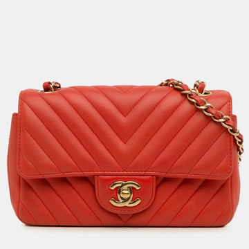 Mini Chevron Quilted Lambskin Rectangular Flap Bag