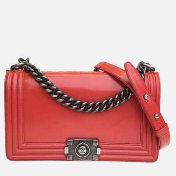 Red Patent Leather Medium Boy Shoulder Bag