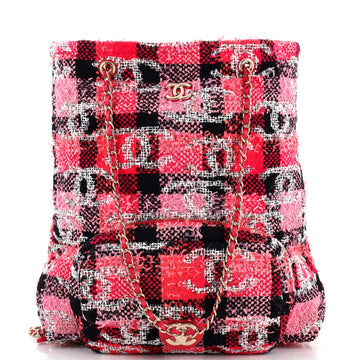 CHANEL Coco Beach Convertible CC Flap Bag Quilted Tweed with Sequins Small