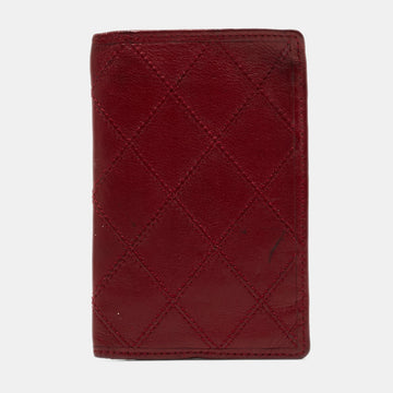 Red Quilted Leather Vintage Bifold Card Holder