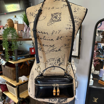 The Junco Crossbody/Clutch -CS Gucci Bamboo Cosmetic Bag in Black Leather
