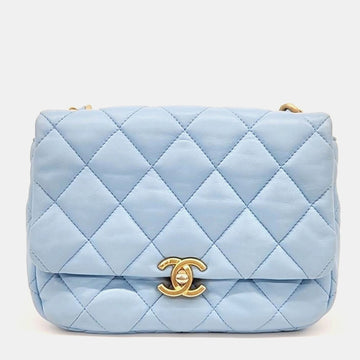 Blue Leather Candy Chain Flap Bag