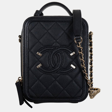 Black Caviar Small CC Filigree Vertical Vanity Bag