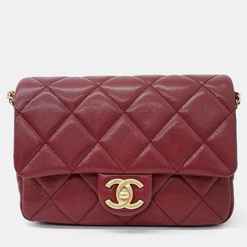 Red Caviar Leather Double Chain Bag