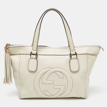 Cream Leather Soho Zip Tassel Tote