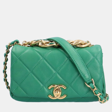 Green Lambskin Quilted Color Match Mini Flap Bag