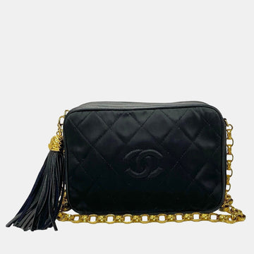 Black Nylon Matelasse Coco Tassel Shoulder Bag