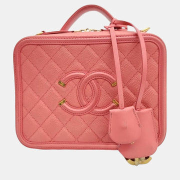 Pink Leather Medium Filigree Vanity Shoulder Bag