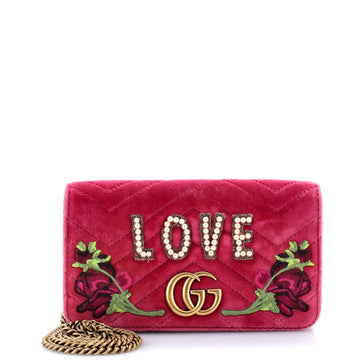 VS Marmont Chain Flap Bag Embroidered Matelasse Velvet Mini
