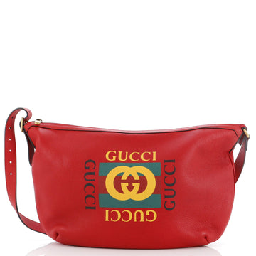GUCCI Logo Half-Moon Hobo Printed Leather