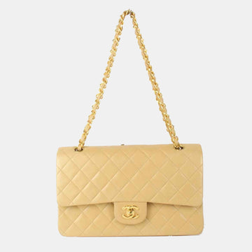 Beige Lambskin Matelasse Chain Shoulder Bag