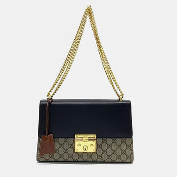 Black Leather and GG Canvas Padlock Supreme Shoulder Bag