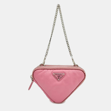 Pink Saffiano Soft Padded Nappa Triangle Mini Cross Bag