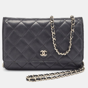 Black Quilted Leather CC Wallet on Chain