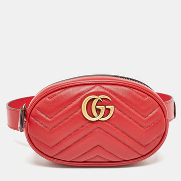 Red Matelass&eacute; Leather Mini GG Marmont Belt Bag