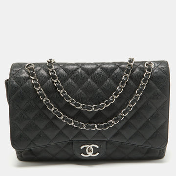 Black Quilted Caviar Leather Maxi Classic Double Flap Bag