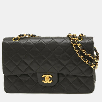 Black Lambskin Leather Medium Classic Double Flap Shoulder Bags