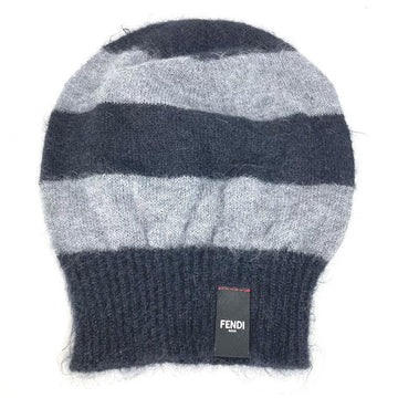 FENDI Knit hat FXQ107 Silk, Mohair black beanie hat knit hat knit cap border