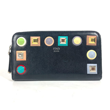 FENDI Long Wallet Purse 8M0299 leather black Long wallet Studs