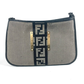 FENDI Shoulder Bag Canvas / leather gray Crossbody logo