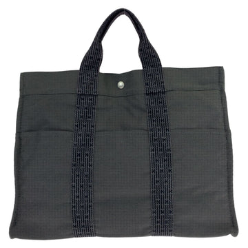 Hermes Canvas Herline MM Tote Bag Black Silver Hardware in Very Good Condition