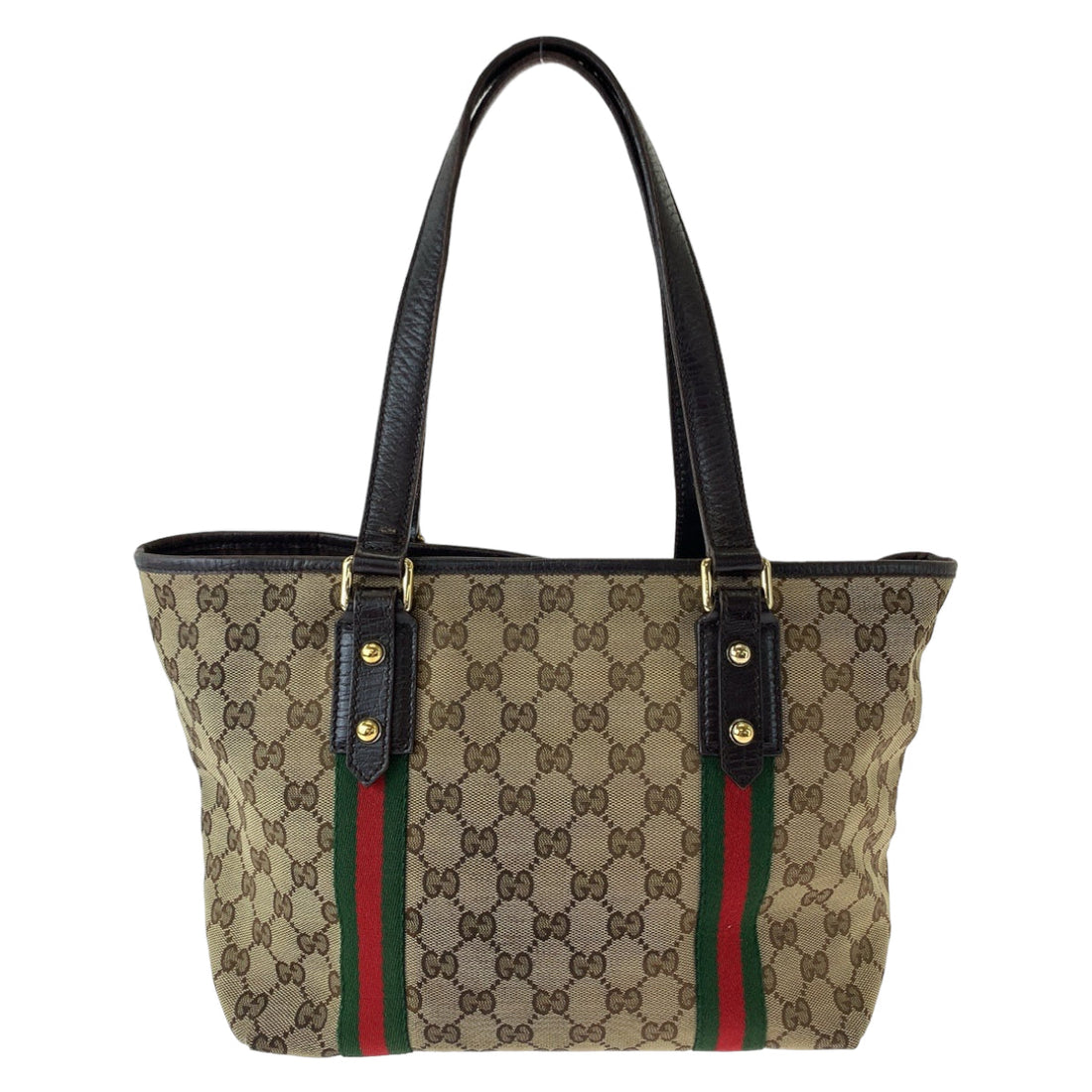 Gucci CS Canvas Brown Red Gold Tote Shoulder Bag
