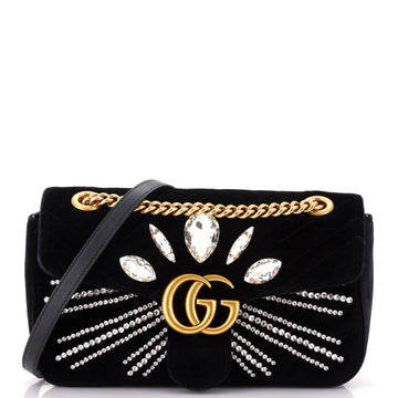 VS Marmont Flap Bag Crystal Embellished Matelasse Velvet Medium