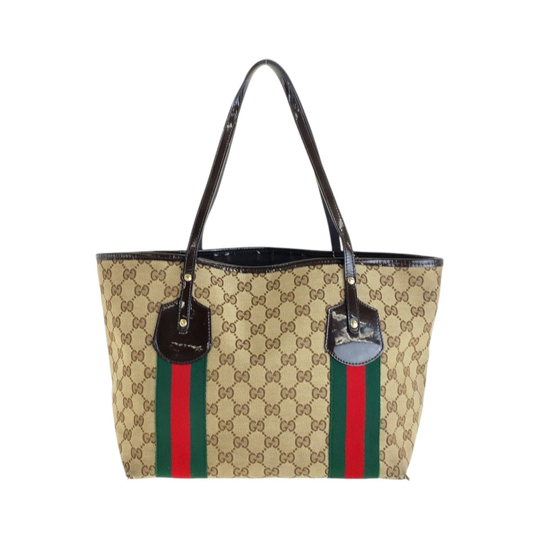 Gucci CS Canvas Patent Leather Tote Bag