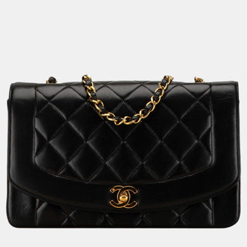 Black Gold Lambskin Diana 25 Coco Mark Chain Shoulder Bag