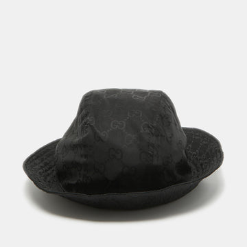 Black GG Web Nylon Bucket Hat With Pouch