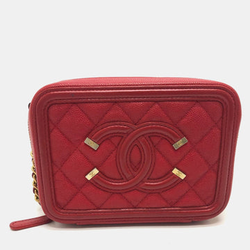 Red Leather Small Filigree Shoulder Bag