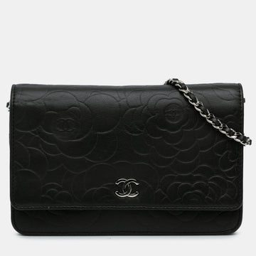 Lambskin Camellia Embossed Wallet On Chain