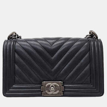Black Caviar Chevron Boy Medium Bag