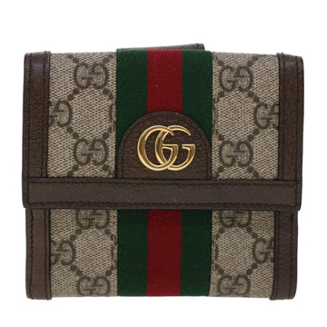 GUCCI VS Canvas Web Sherry Line Trifold Wallet PVC Leather Beige Red  42974