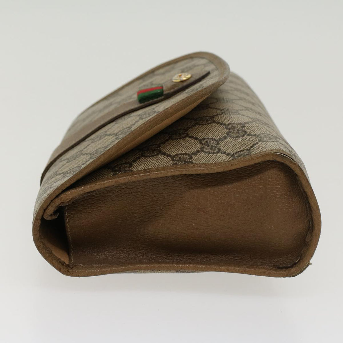 GUCCI VS Canvas Web Sherry Line Clutch Bag PVC Leather Beige Green  43092