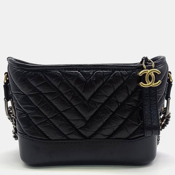 Black Leather Gabrielle Small Hobo Bag