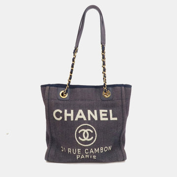 Navy Blue Denim PM Deauville Tote Bag