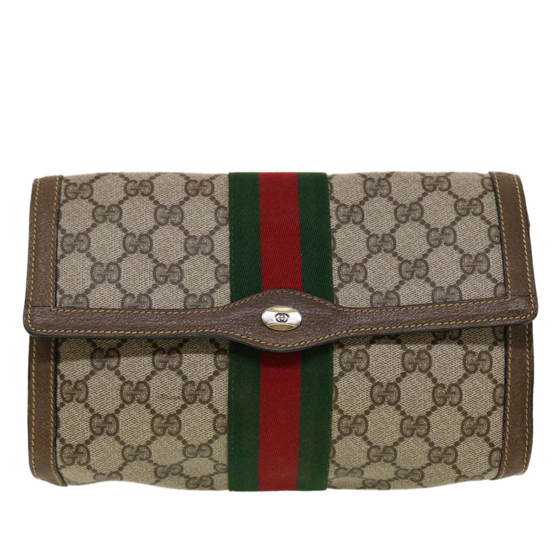 GUCCI VS Canvas Web Sherry Line Clutch Bag Beige Red Green  43902