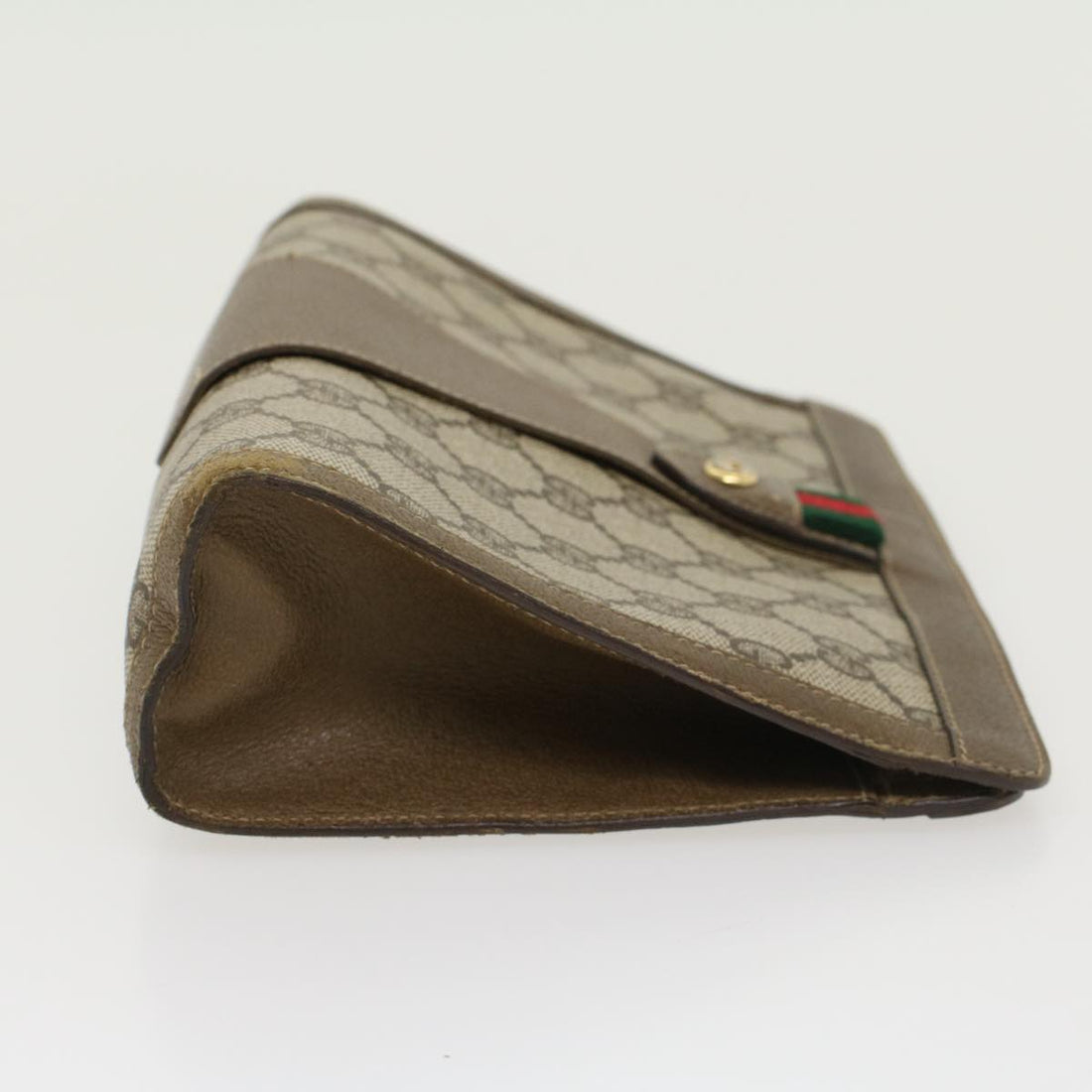 GUCCI VS Canvas Web Sherry Line Clutch Bag PVC Leather Beige Red  43908