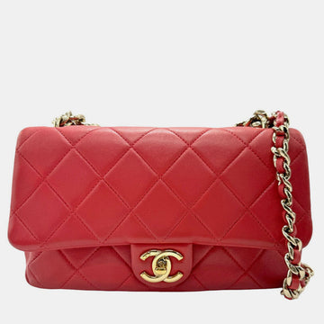 Pink Gold Leather Matelasse Shoulder Bag