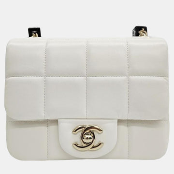White Leather Mini Cube Chain Shoulder Bag