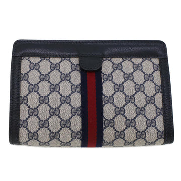 GUCCI VS Canvas Sherry Line Clutch Bag Gray Red Navy