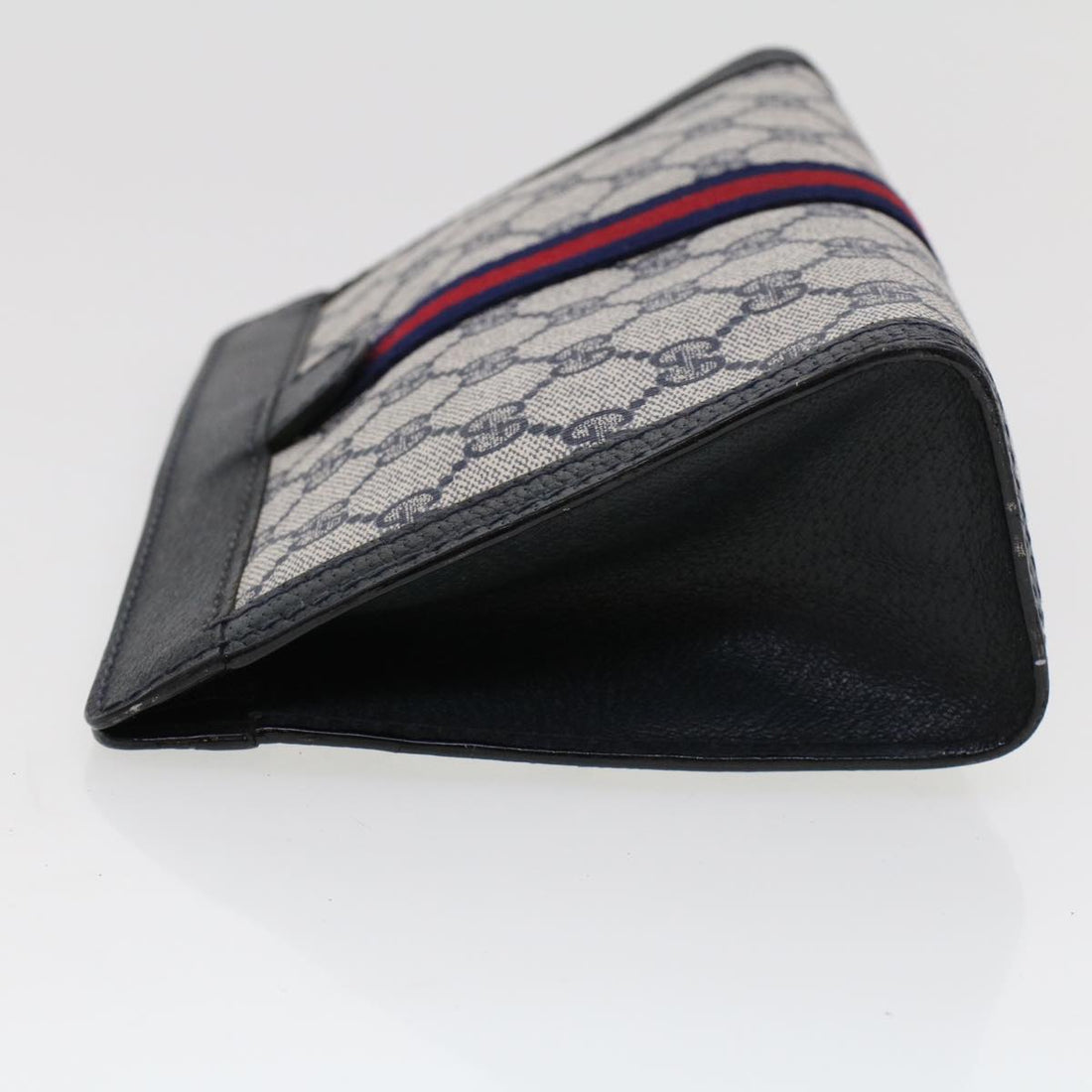 GUCCI VS Canvas Sherry Line Clutch Bag Gray Red Navy