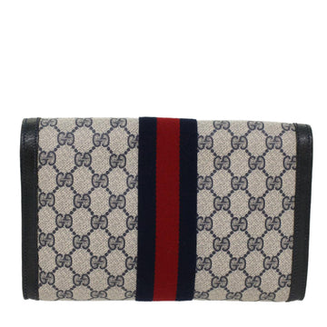 GUCCI VS Canvas Sherry Line Clutch Bag Gray Red Navy
