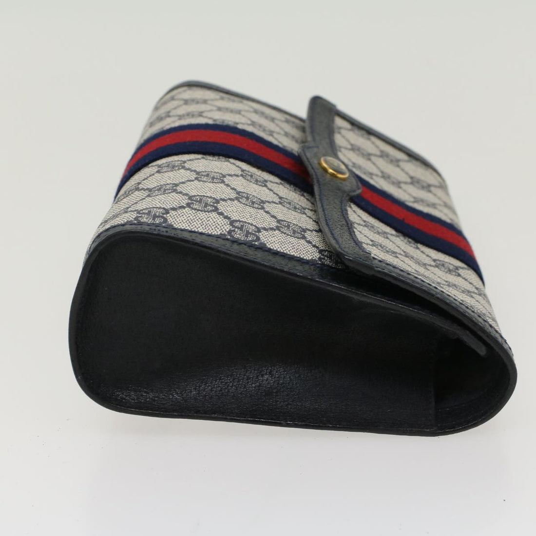 GUCCI VS Canvas Sherry Line Clutch Bag Gray Red Navy