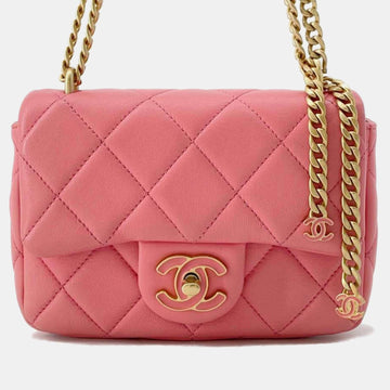 Pink Leather Mini Square Flap Bag