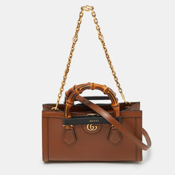 Brown Leather Small Diana Chain Shoulder Bag
