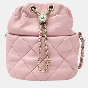 Pink Lambskin Leather Bucket Bag