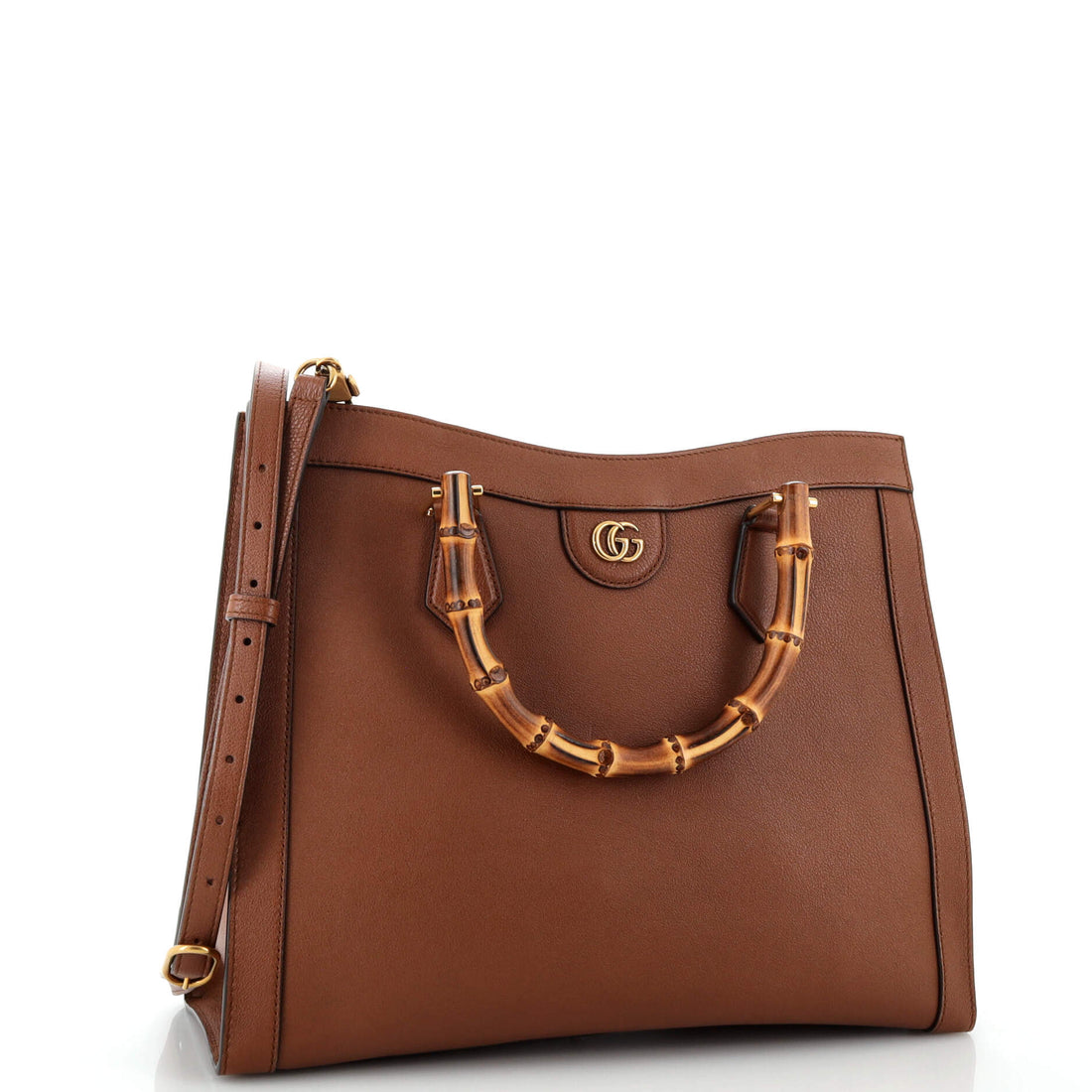 Diana NM Logo Bamboo Handle Tote Embossed Leather Medium