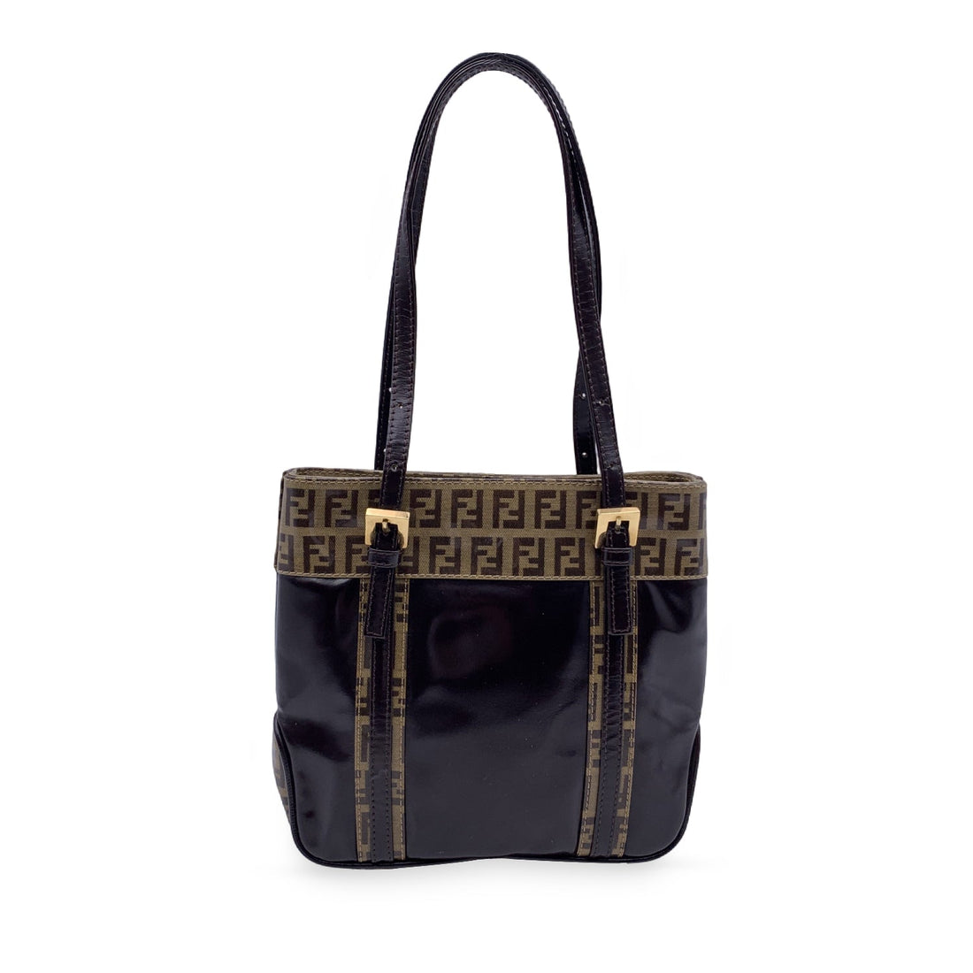 FENDI Brown Vinyl Crystal Canvas Mini Monogram Tote Bag Handbag